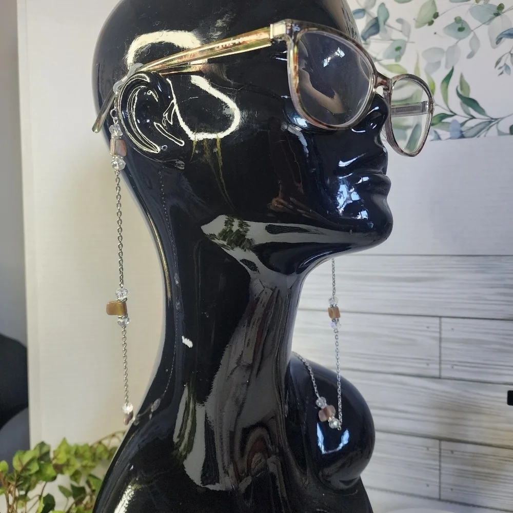 Silver with Natural Stone Multi Use Chain Mask Eyeglass or ID Holder New
